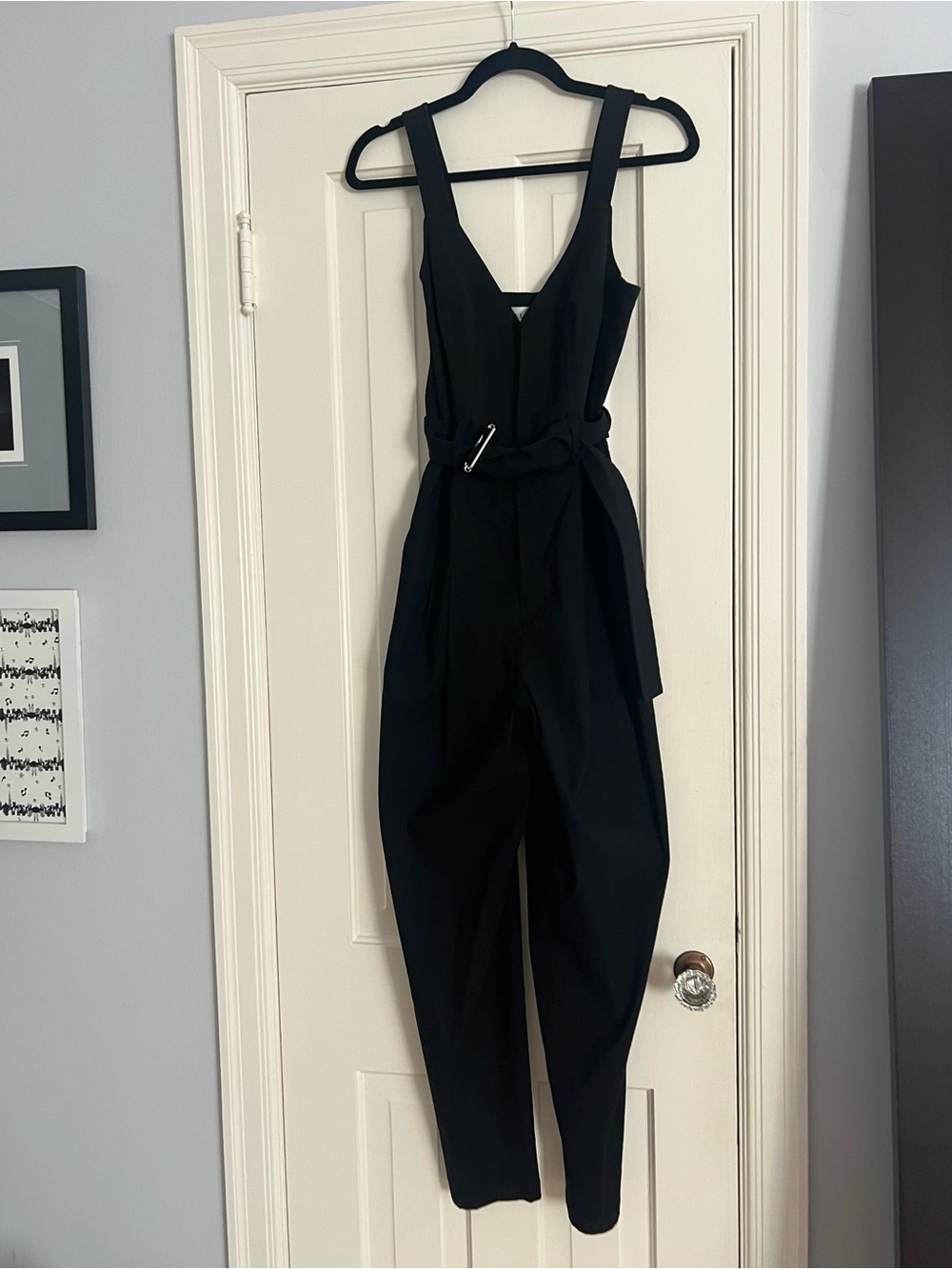 A.L.C. Black Sleeveless V-Neck Belted Jumpsuit